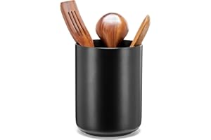 YANGBAGA Black Kitchen Utensil Holder for Countertop-6.6in Matte Ceramic Cooking Utensils Holder for Kitchen Counter,Large Kitchen Utensil Holder & Modern Spatula Holder Crock for Farmhouse Kitchen Decor