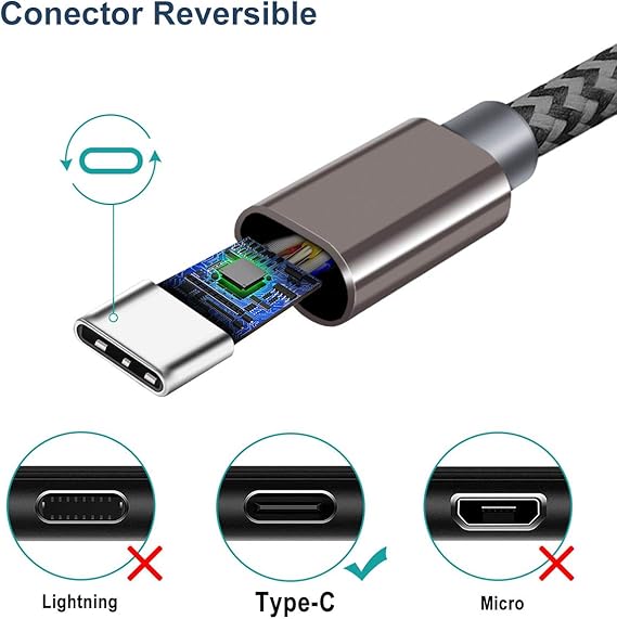 OTISA Cable USB Tipo C Adaptador [3Pack 2M] Cable USB C Cargador de Nylón para Samsung S10/S9 Plus/S8+/S8, Note 9/8, Xiaomi Mi A2/A1, Red Mi Note 7, ...