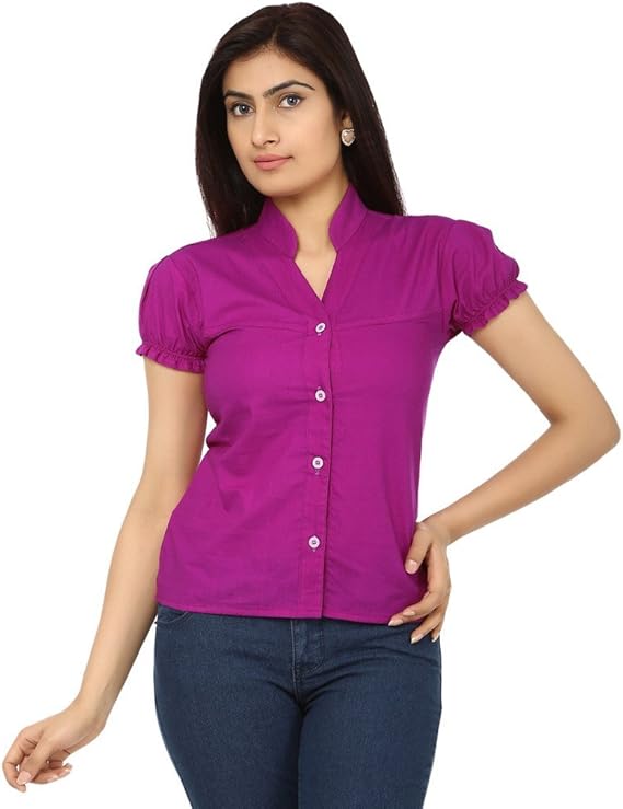 Teemoods Women's Cotton Short Sleeve Solid Purple Shirt
