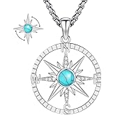 Compass Necklace for Women Men 925 Sterling Silver Pendant Urn Necklaces for Ashes Picture Locket Necklace Anchor Necklace Viking Necklace Crystals CZ Moonstone Abalone Shell Turquoise Compass Jewelry