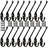 16 Pieces Dual Hook Double Prong Hook Robe Coat Hat Hook Retro Wall Mounted Decorative Cloth Hanger with 34 Pieces Screws