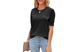 Newshows Womens 2024 Summer Short Sleeve Sweaters Tops Spring Business Casual Outfits Crewneck Lightweight Dressy Knit Shirts