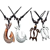 4Pcs Turtle Shark Tooth Necklace Pendant Bohemian Handmade Waterproof Surfer Necklace for Women Men Summer Beach Jewelry Gift