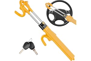 MONOJOY Steering Wheel Lock Car Lock : Anti-Theft Car Device Lock Double Hooks Design Carro Security Locks Heavy Duty Adjustable Auto Locking with 2 Keys for Cars Truck SUV Pickup Van, Yellow