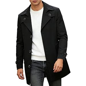 Lmlmigy Mens Casual Trench Coat Double Breasted Long Pea Coat | UPF 50+ fabric, lightweight breathable material, multiple uti