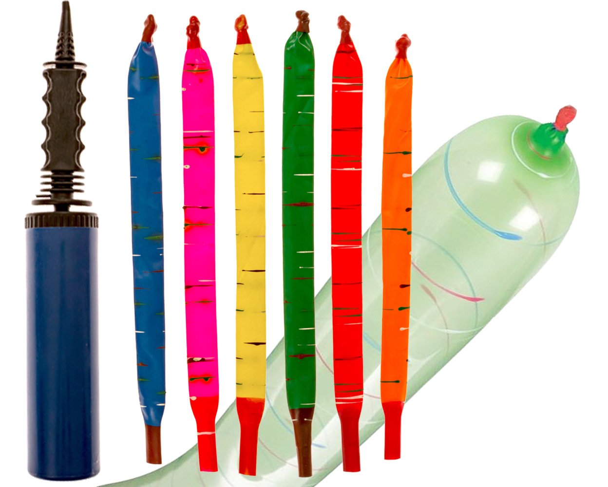IMPRESA Flying Balloon Rockets - Pack of 100 Flying Toy with Whistling Pump - Extra-Long Screamer Balloons - Party Favor Set - Assorted Colors with Hand Pump