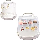HomDSim Cake Carrier Round Cake Stand Plus Height Cake Container with Cupcakes Pad, Handle, Lid Reusable Package Box for Transporting Desserts,Pie,Toast,Fruit (10" White)