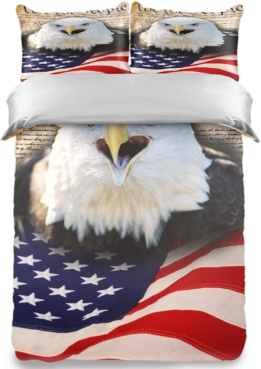 Amazon Com Kids Bedding Sets Vintage Patriotic Bald Eagle American Flag 4 Th Of July Duvet Cover Comforter Set With 2 Pillow Shams Soft Bed Sheets Bag Twin Size 3 Piece For Teen