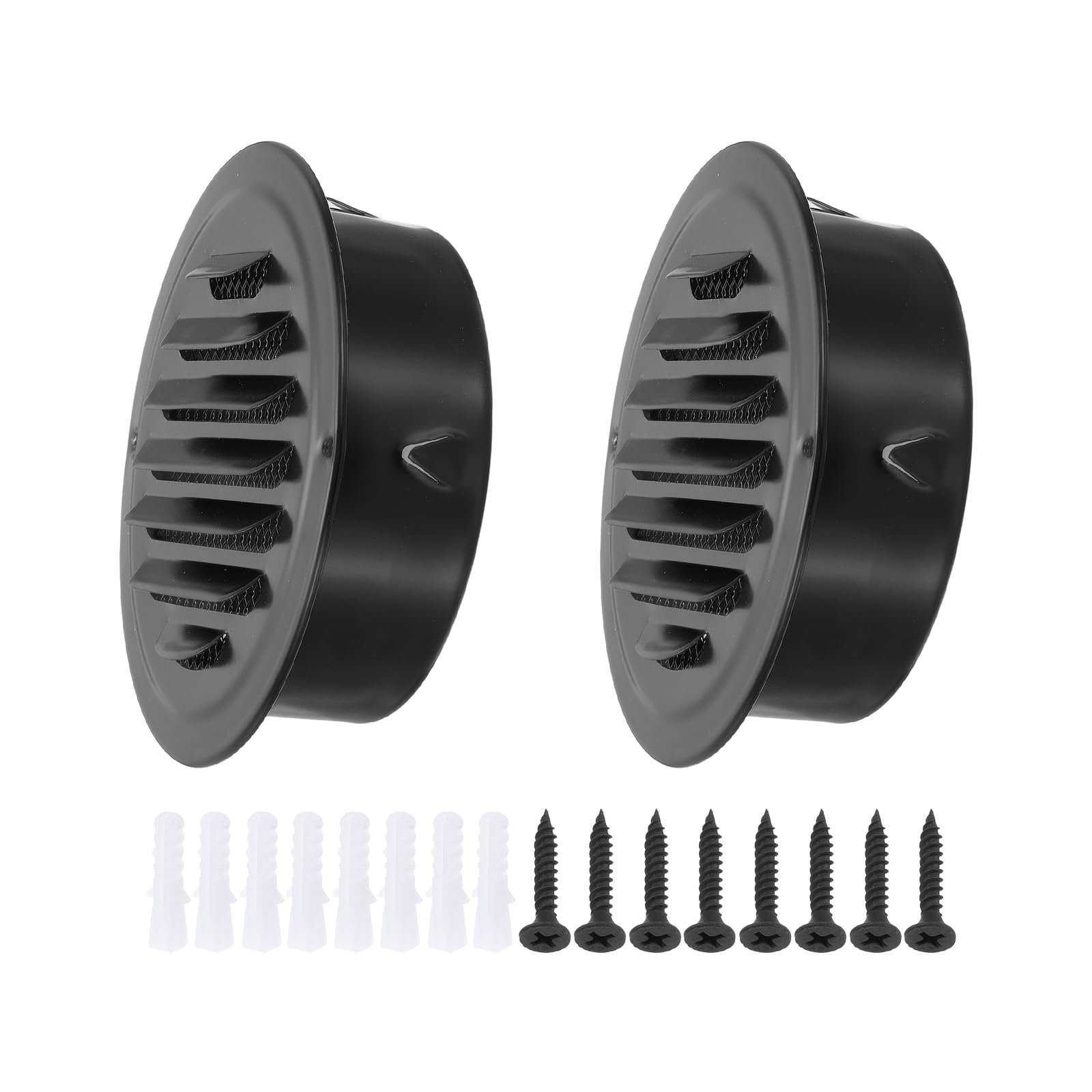 PATIKIL 5" Round Air Vent Cover, 2pcs Stainless Steel Louvered Wall Inlet Outlet Grill Screen Mesh Ducting Soffit Vent with Screws for Ventilation, Black
