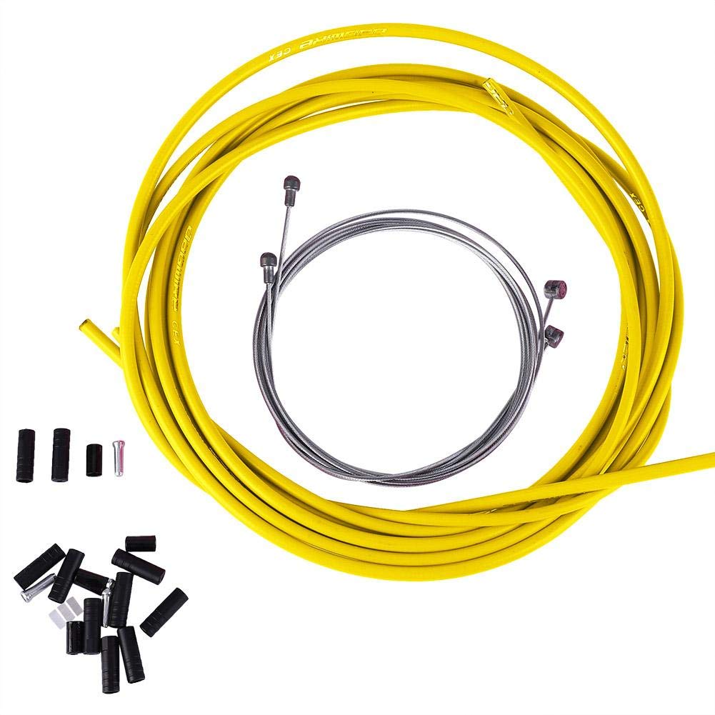 Jadeshay Bike Brake Cable, Inner Brake Cable Bike Shifter Cable Housing Set, Universal Brake Line Tube Kits Cycling Accessories Replacement, for Mountain and Road Bike (Yellow)