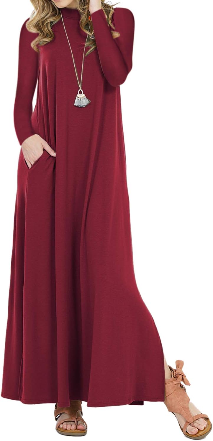 Mongolulu Women Summer Sleeveless Casual Loose Plain Long Maxi Dress with Pockets S-2XL