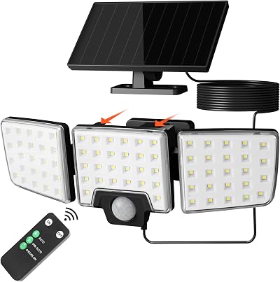 Lepro Solar Security Light Outdoor Motion Sensor 3 Head Floodlight Remote