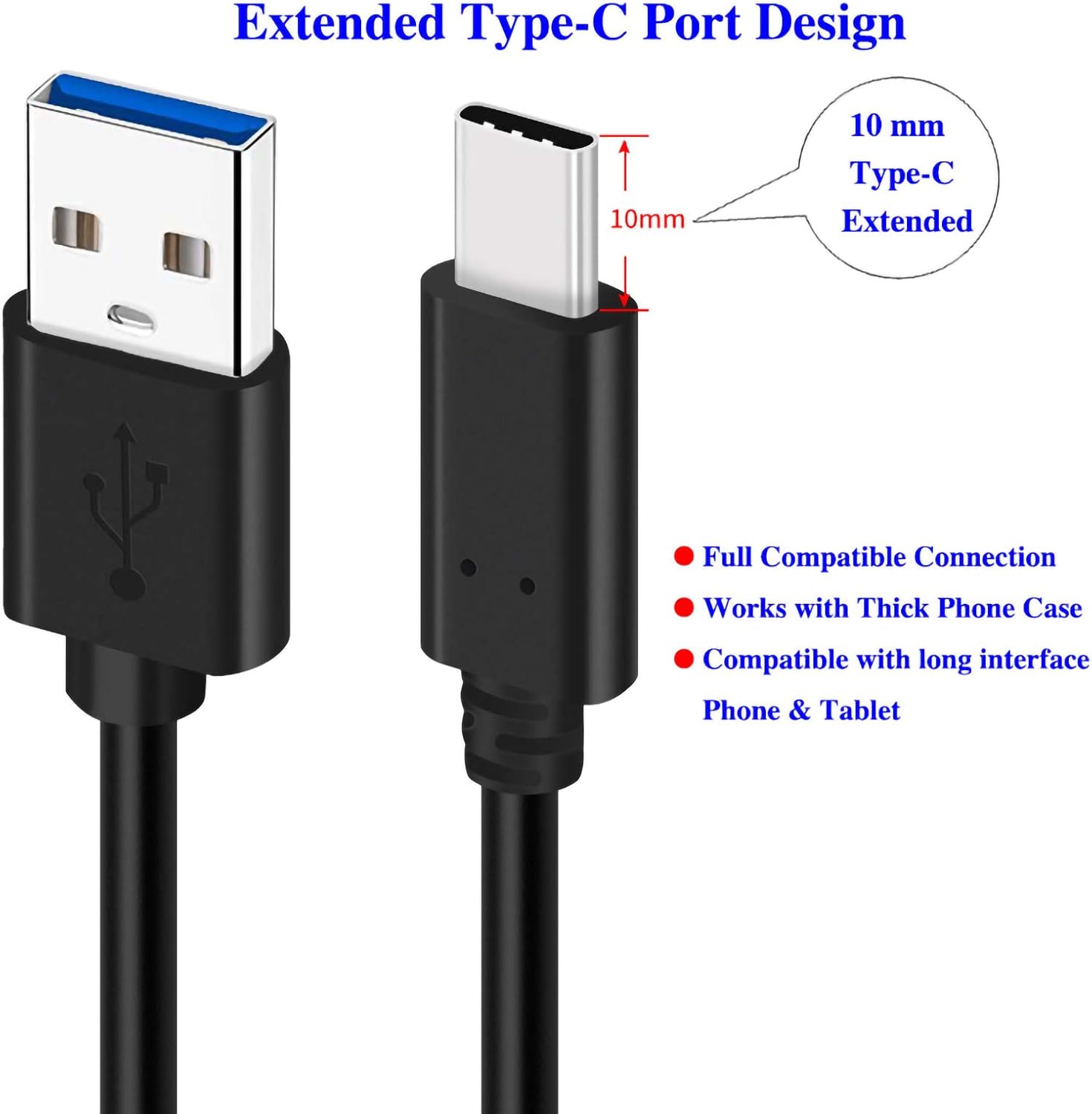 UNIDOPRO 6FT 10mm Extended Tip USB Type C 3A Fast Charger Cable Data Sync for Blackview BV6600E BV5100 BV5900 BV6100 BV6300 BV6800 Pro BV6900 BV9100 BV9600 BV9700 BV9800 BV9900 A80 Pro Tab 8E 8 - Image 3