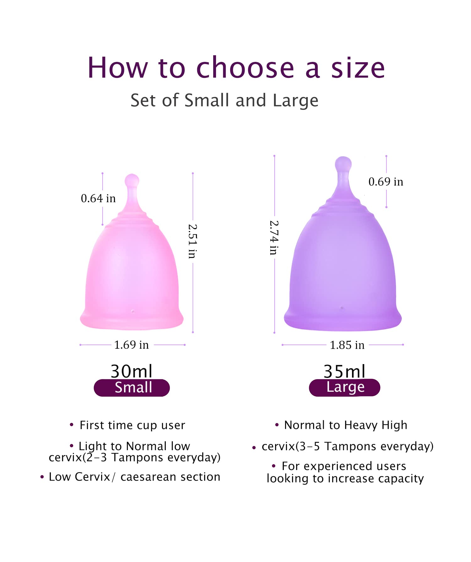 Menstrual Cups with Collapsible Storage Cup, Leak-Proof Design with Medical Grade Silicone Period Cups Reusable, Tampon and Pad Alternative,for Light Flow and Heavy Flow Large+Small