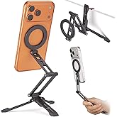 SHINEWEE Ultra-Compact Magnetic Tripod Stand: Aluminum Phone Mount for iPhone 17/16/15/14/13/12 Pro Max, Adjustable Cellphone Holder with 1/4” Screw & Travel Hook (Grey)