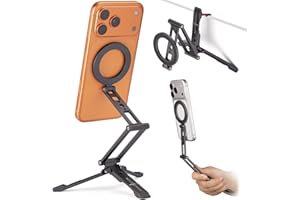 Ultra-Compact Magnetic Tripod Stand: Aluminum Phone Mount for iPhone 17/16/15/14/13/12 Pro Max, Adjustable Cellphone Holder w