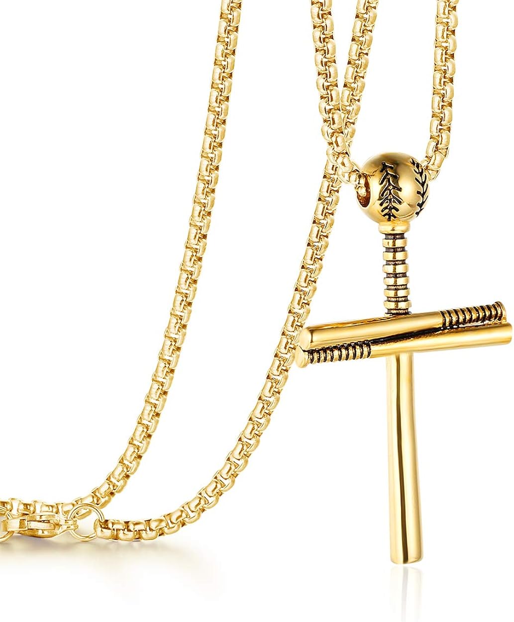 Baseball Bat Stainless Steel Cross Pendant Necklace for Boy