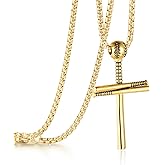 Rehoboth Baseball Bat Cross Pendant Necklace for Men Women With 24" Stainless Steel Chain Black Gold Silver