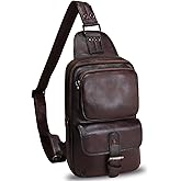 LRTO Genuine Leather Sling Bag Crossbody Motorcycle Bag Handmade Hiking Chest Daypack Retro Shoulder Backpack