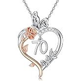 TOUPOP Gifts for Her Rose Heart Necklace 925 Sterling Silver Heart Butterfly Pendant Sweet Year Old Jewelry Anniversary Valentines Day Birthday Gifts Women Girlfriend Wife Mom Grandma