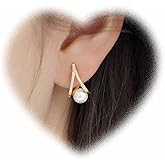 W WEILIRIAN Vintage Pearl Dangle Earrings Pearl Drop Earrings Gold Pearl Bead Earrings Crystal Arc Bar Earrings Pearl Wedding Earrings Jewelry for Women