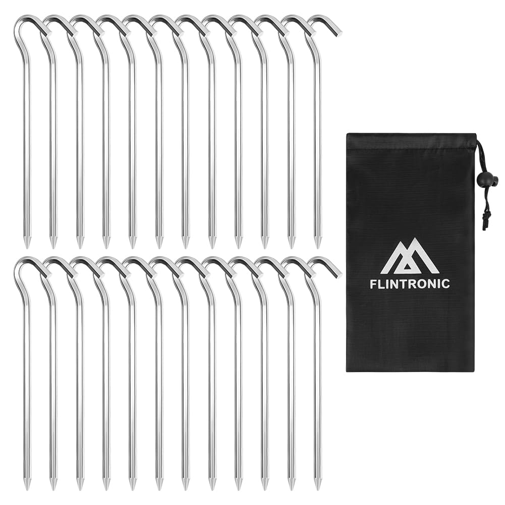 Flintronic 24PCS Alloy Tent Pegs, 7in (18cm) Heavy Duty Galvanised Ground Pegs, Rust Free, Suitable for Outdoor Grassland Travelling Camping Hiking (Silver)