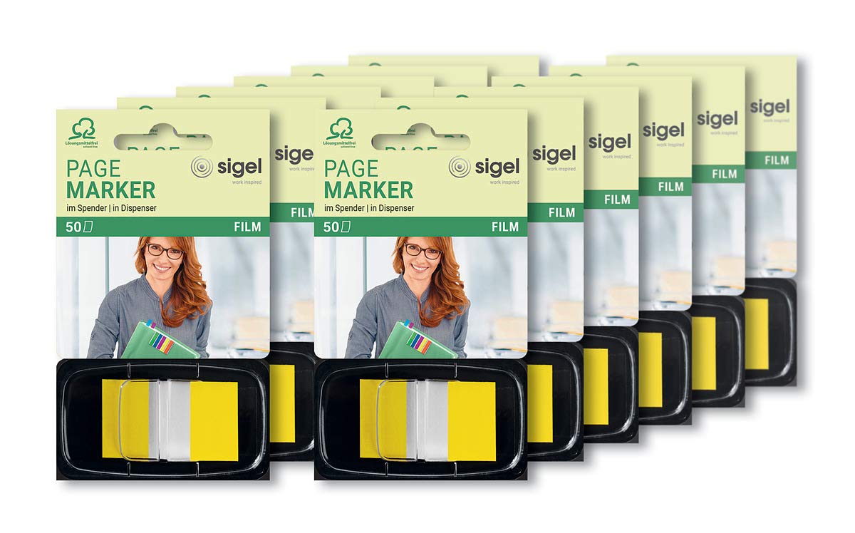 SIGEL HN490 Index Page Marker, Film, strip-size:25x43 mm, 50 strips, Yellow (pack of 12)