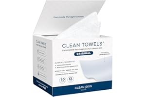 Clean Skin Club Clean Towels XL®, 100% USDA Biobased Face Towel, Disposable Face Towelette, Eczema Association Accepted, Makeup Remover Dry Wipes, Ultra Soft, 1 Pack, 50 Ct