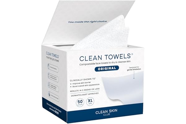 Clean Skin Club Clean Towels Xlยฎ, 100% Usda Biobased Face Towel, Disposable Face Towelette, Eczema Association Accepted, Make