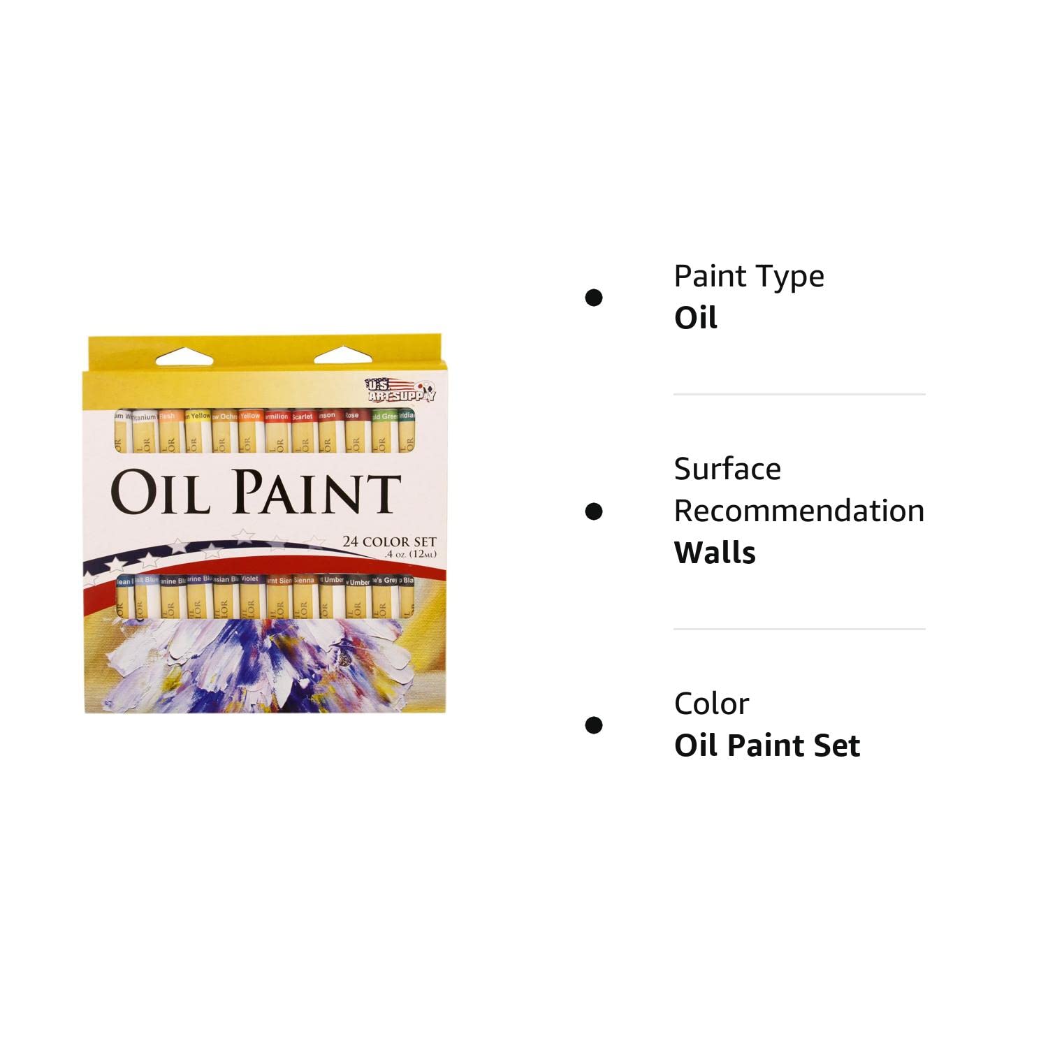 U.S. Art Supply Professional 24 Color Set of Art Oil Paint in 12ml Tubes - Rich Vivid Colors for Artists, Students, Beginners - Canvas Portrait Paintings