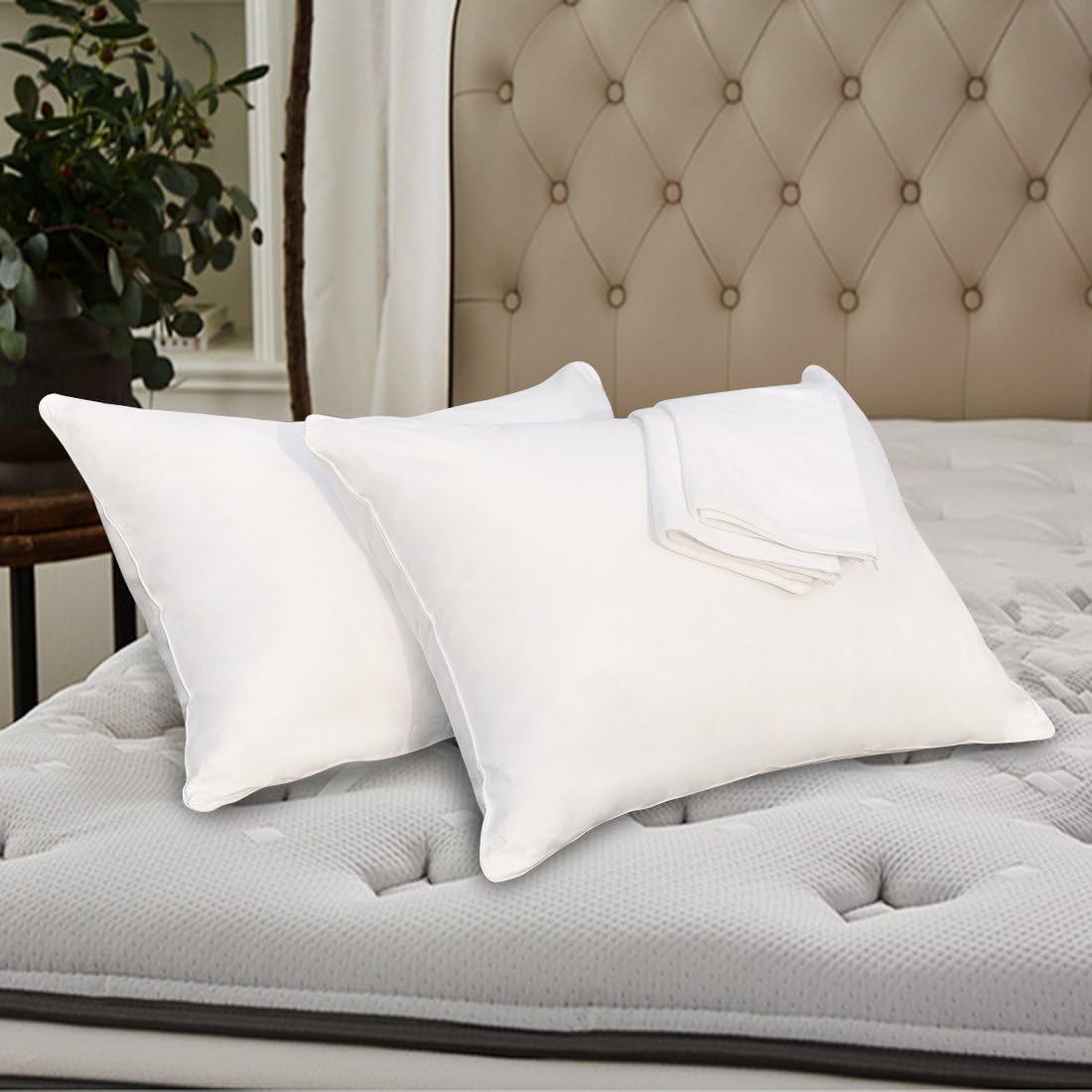 Precoco Pillow Cases Queen Size-100% Cotton Pillowcase Covers with Zipper Hidden, Wrinkle, Fade & Stain Resistant/Pillow Covers for Easy Care, 2 Pack/White: Kitchen & Dining