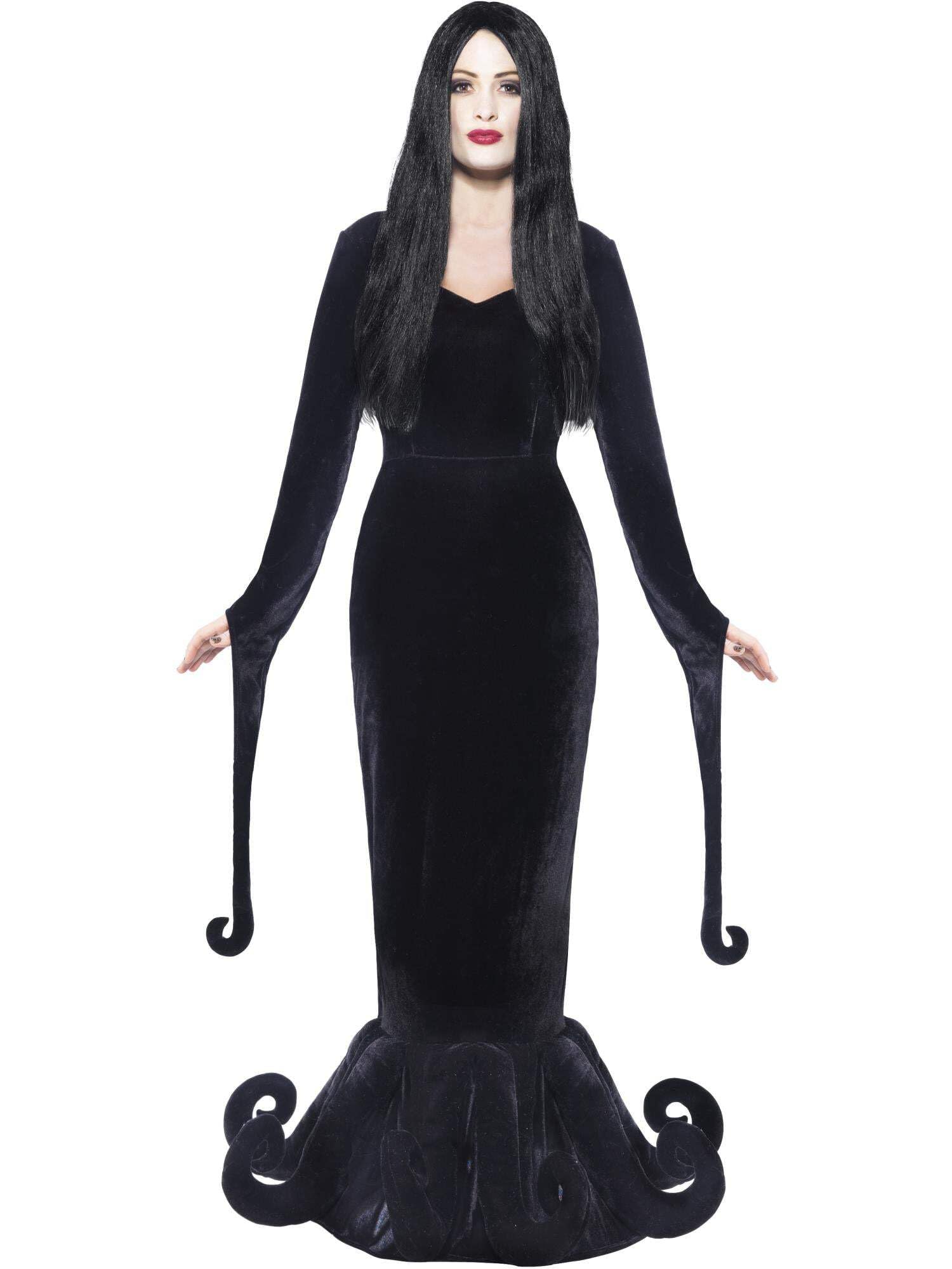 Smiffys Duchess of the Manor Costume, Black with Full Length Dress & Hem Detail, Halloween Adult Fancy Dress, Vampire Dress Up Costumes