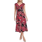 Calvin Klein Women's Sleeveless V-Neck Belted A-Line Midi Dress