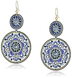 Miguel Ases Large Circle Swarovski Sapphire Double Drop Dangle Hoop Earrings