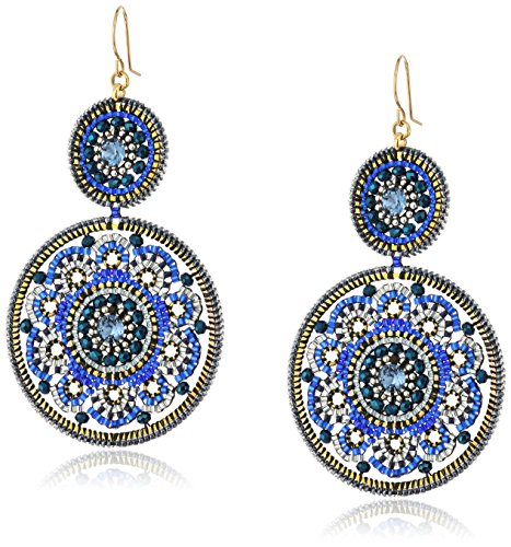 Miguel Ases Large Circle Swarovski Sapphire Double Drop Dangle Hoop Earrings