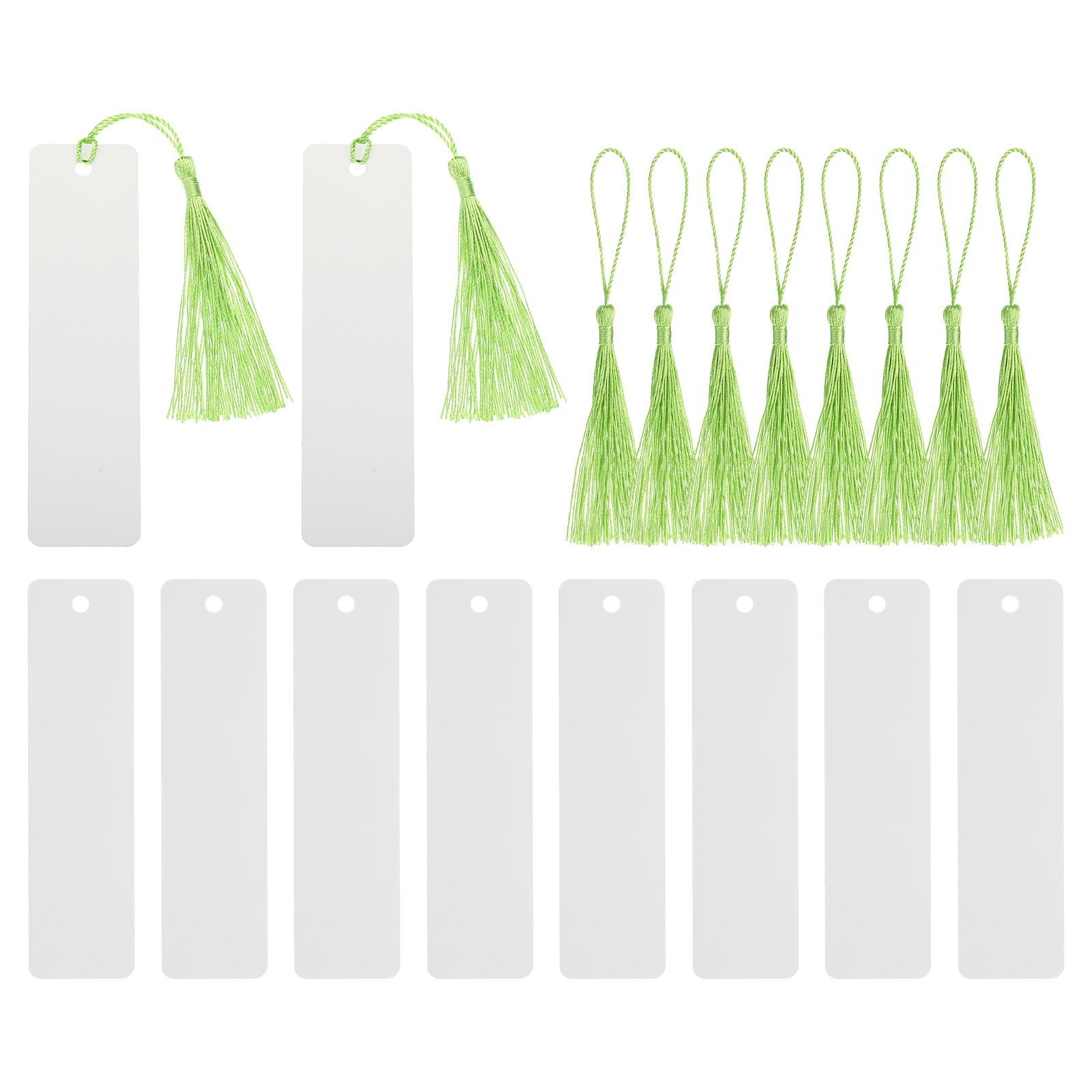 PATIKIL 4.72" x 1.3" Blank Metal Bookmark, 10 Pack Heat Transfer Rectangle Book Marks Page Markers Tassel for Women Book Lover DIY Project Gift, Green
