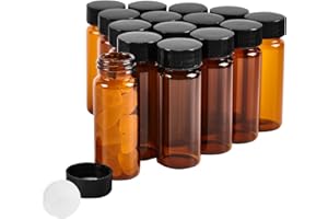 QOAEZK 15 PCS 4ML Amber Small Liquid Sample Glass Vials with Screw Caps,1Dram 15x45mm Leak-Proof Vial, 13-425 Black Screw Cap with PE Liners for Lab, Essential Oil, Perfume, Reagents