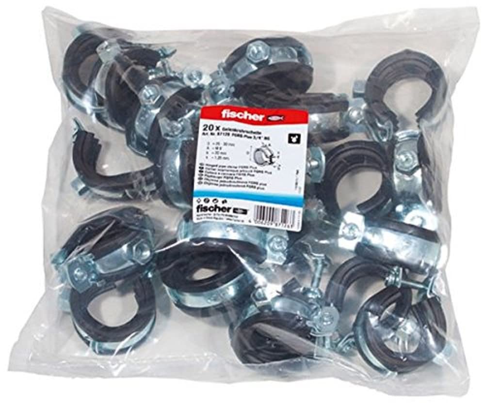 fischer FGRS Plus 3/4 Inch BG Pipe Clamp with Quick Release for Time-Saving Fixing of Pipes up to 2 Inch with Threaded Rods or Hanger Bolts - Pack of 20 - Item No. 87126