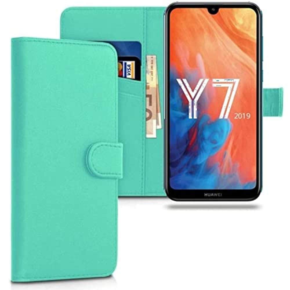 iPOMCASE Coque Portefeuille pour Huawei Y7 2019, Turquoise