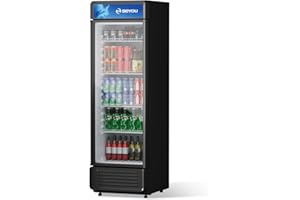 BEYOU Commercial Beverage Refrigerator, 9.7 cu. Ft Upright Dispaly Merchandiser with Single Glass Door, Drink Cooler for Living Room,Bar, Garage（Black）