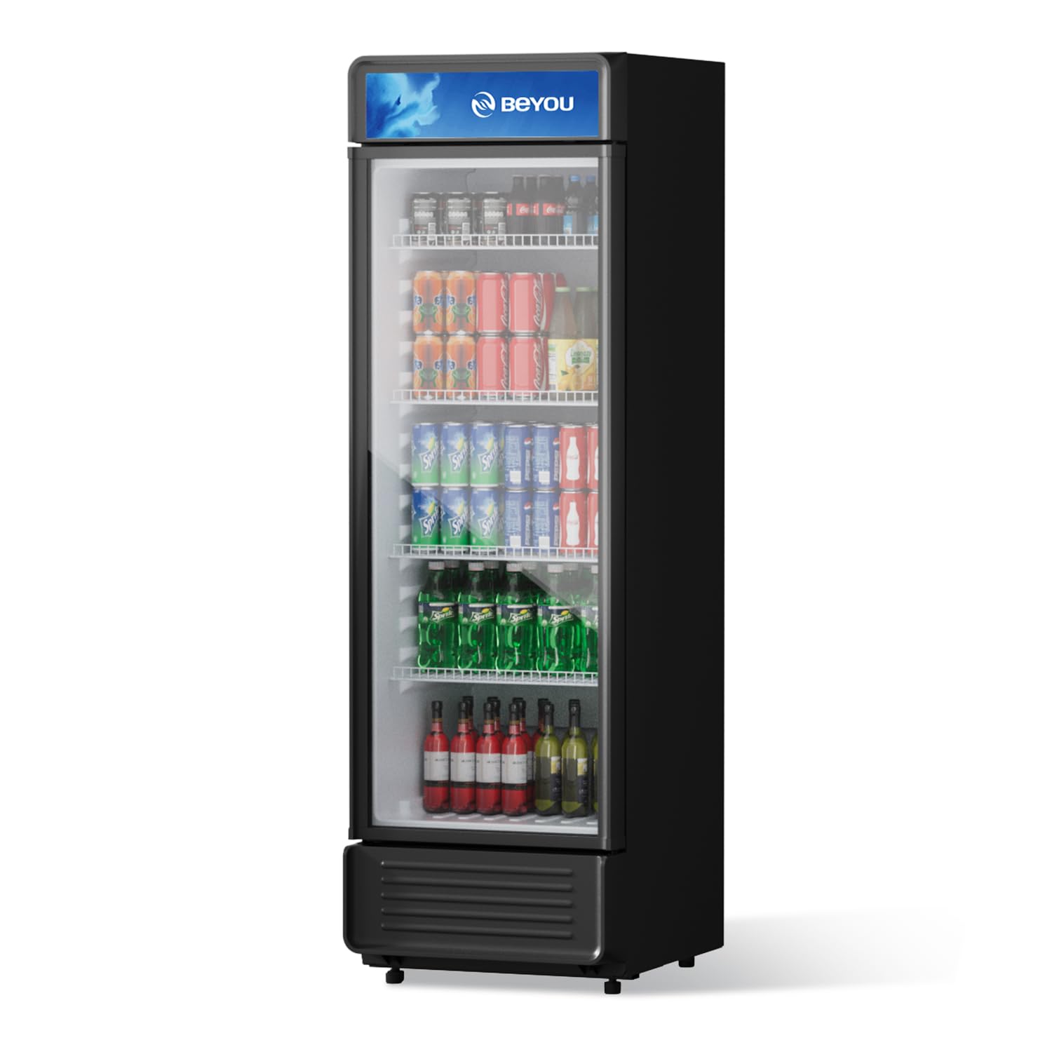 Photo 1 of BEYOU Commercial Beverage Refrigerator, 9.7 cu. Ft Upright Dispaly Merchandiser with Single Glass Door, Drink Cooler for Living Room,Bar, Garage?Black?