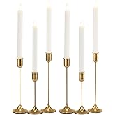Brass Gold Candlestick Holders, Metal Taper Candle Holders Set of 6, Vintage Modern Candle Sticks Holder Decor for Table Cent