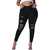 Gocolloa Womens Plus Size Skinny Jeans Stretchy High Waisted Ripped Distressed Ankle Jean