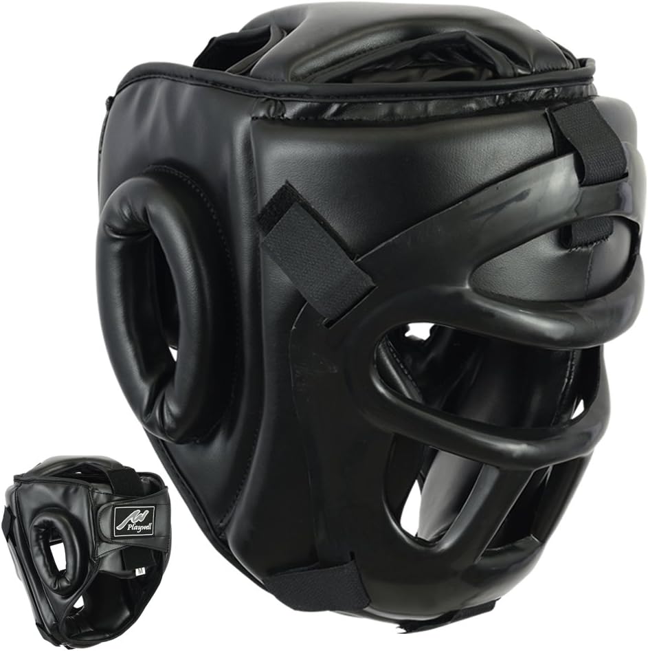 Black Full Face Weapons Head Guard With Removable Face Grille