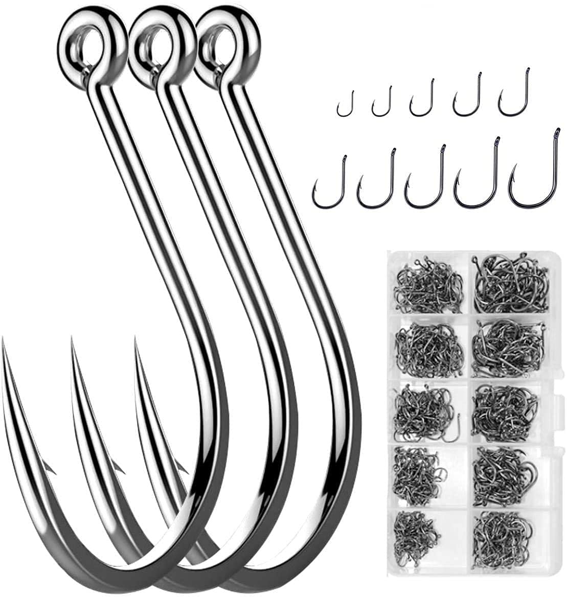 Octopus Fishing Hook, fishing tackle,pike fishing tackle,Barbed Hooks, Carbon Steel Eyed Sea Fish Hooks, Carp Circle Hooks for Freshwater Saltwater Fish TrackleSet of 600pcs/Box(3#-12#)-Black