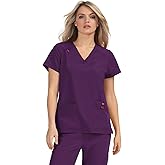 KOI Betsey Johnson Freesia Women's 3-Pocket Scrub Top Eggplant Medium
