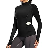 IUGA Workout Thermal Shirts for Women Turtleneck Long Sleeve Fleece Lined Tops Winter Running Gear with 2 Side Pockets