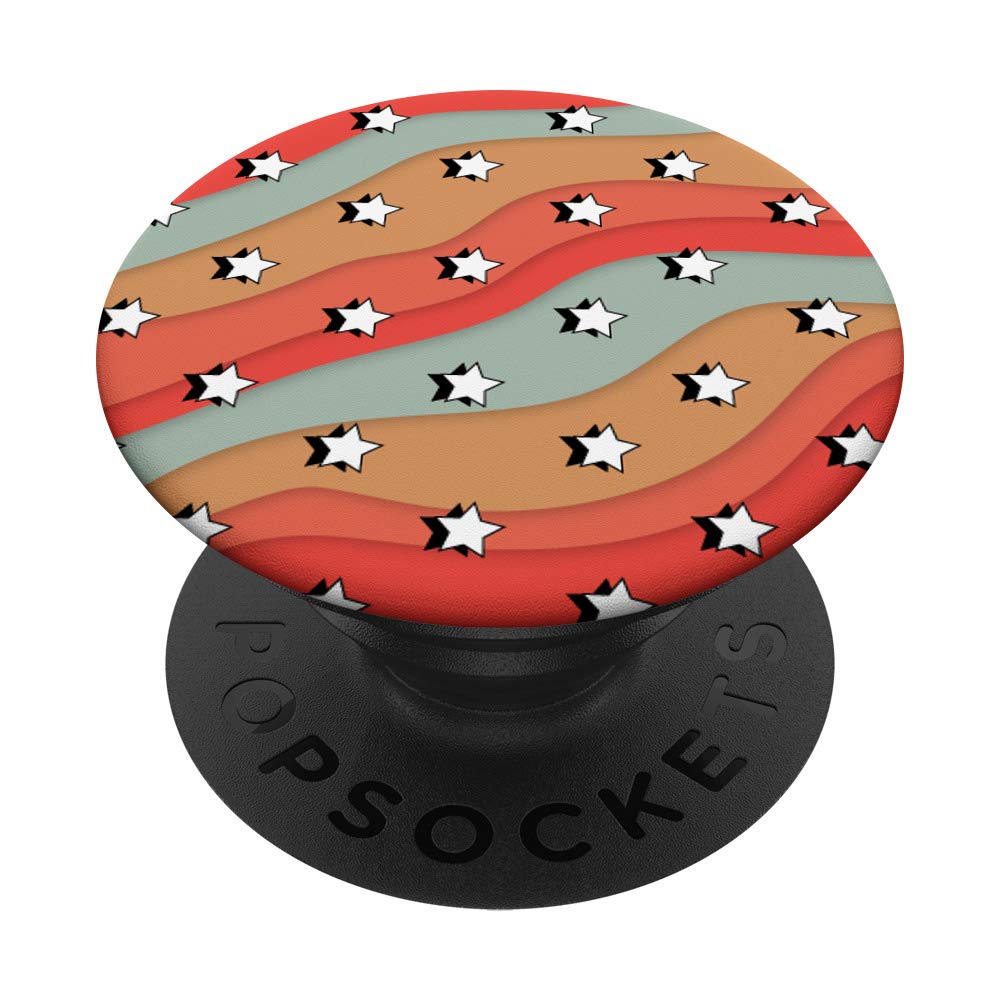 PopSockets Aesthetic Pastel Waves with Stars in Teal Orange Coral Sand PopSockets Swappable PopGrip
