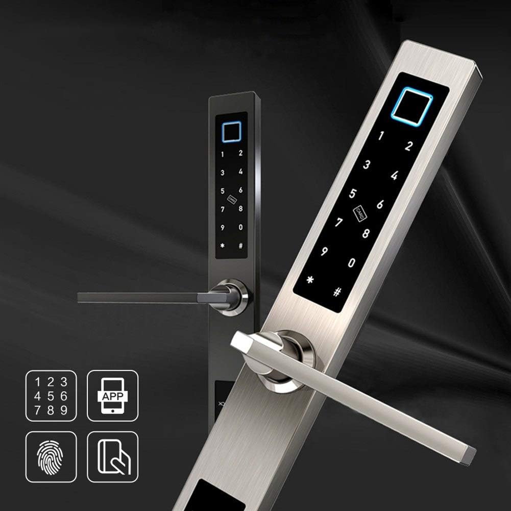 Waterproof European Bluetooth fingerprint access electronic Smart door lock RFID Card code lock For Aluminum Glass Door (Color : Black, Size : 3585 sliding)