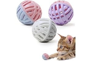 MeowAroma Rubber Cat Toy Balls with Inside Bell, Soft TPR Interactive Cat Ball Toys for Puppy Dogs and Kittens, Colorful Hollow Teeth Grinding Ball Interactive Sound Toy for Indoor Cats, 3 Pcs